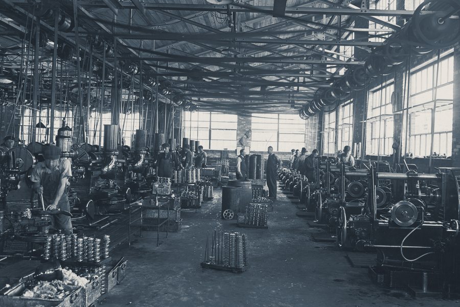 Gear shapers working on transmission parts, Harley-Davidson factory